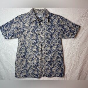 Peau de Loup Blue Floral Button Front Short Sleeve Shirt Size 6